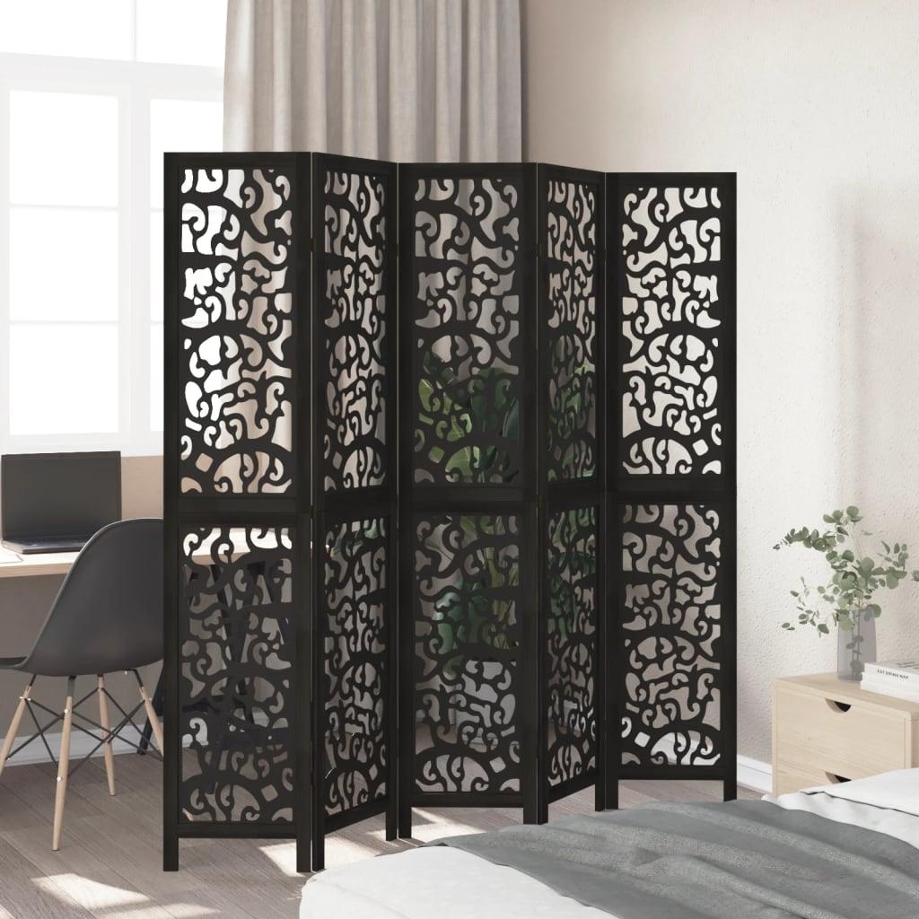 Biombo separador 5 paneles madera maciza Paulownia marrón negro