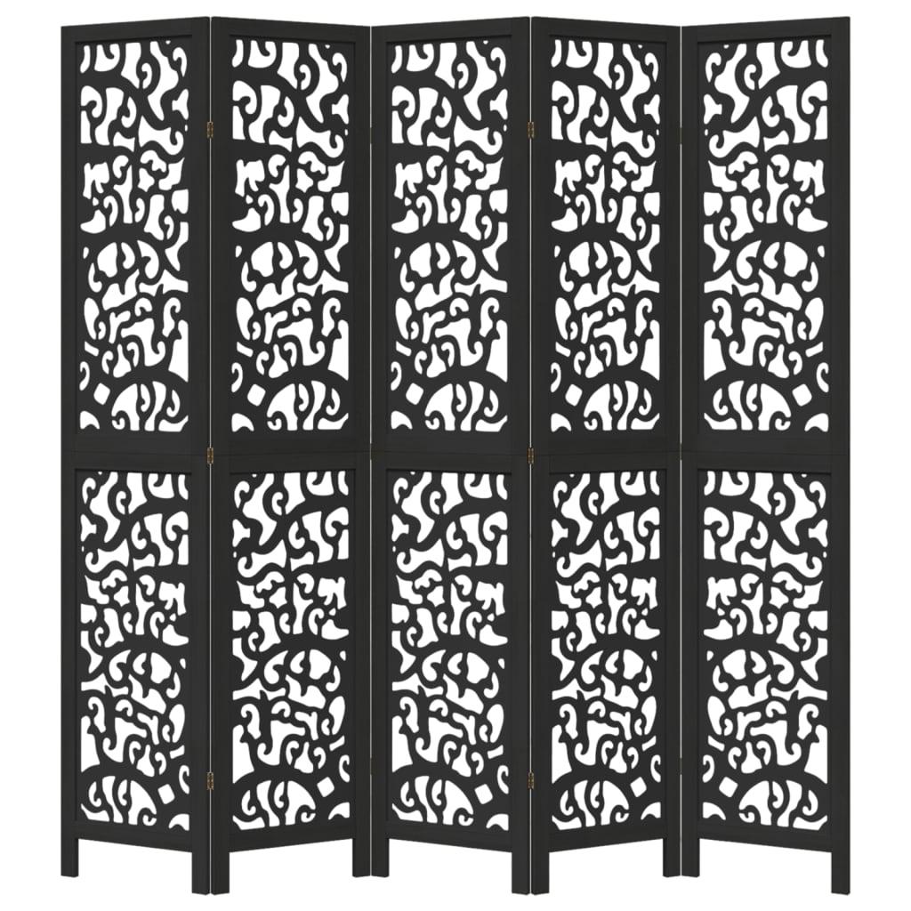 Biombo separador 5 paneles madera maciza Paulownia marrón negro
