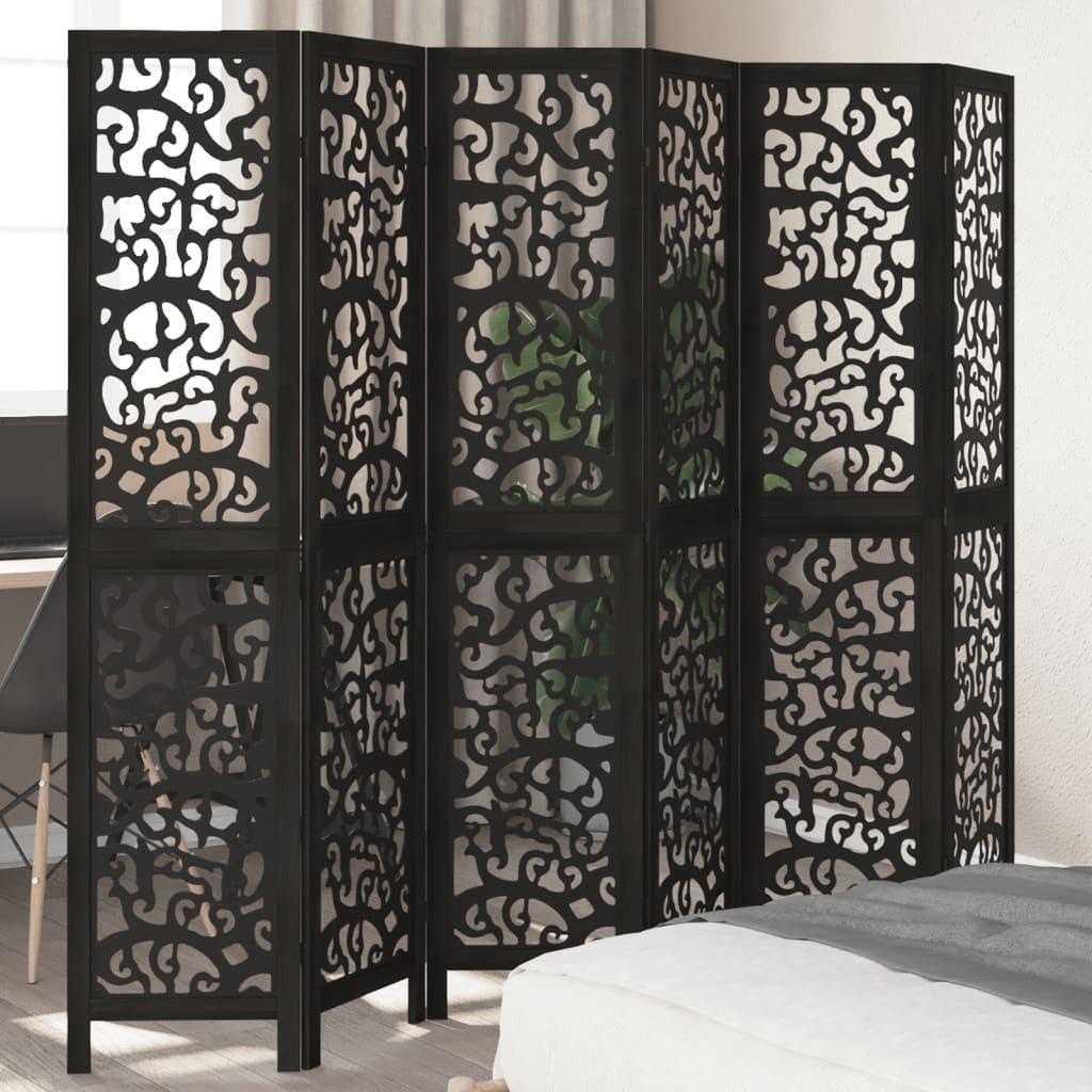 Biombo separador 6 paneles madera maciza Paulownia marrón negro