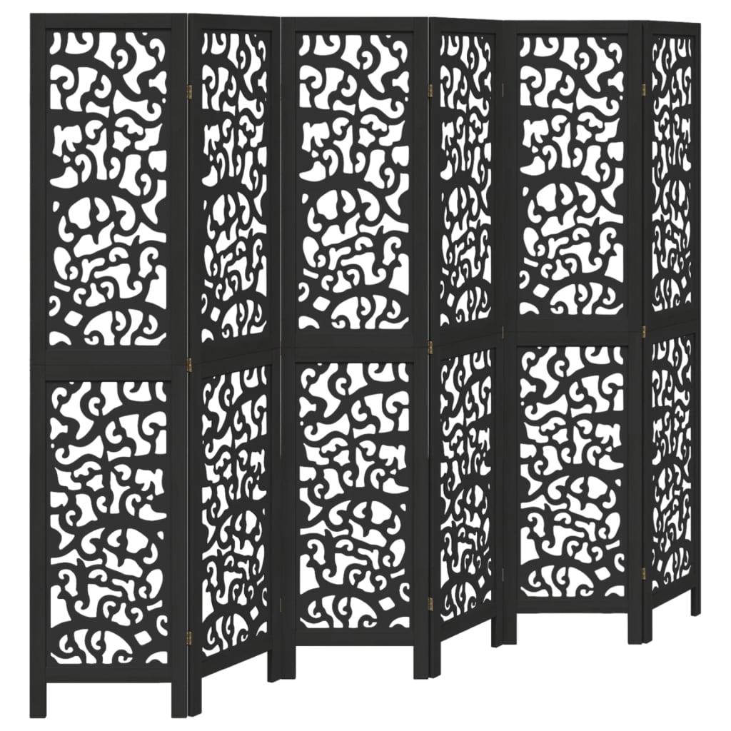Biombo separador 6 paneles madera maciza Paulownia marrón negro