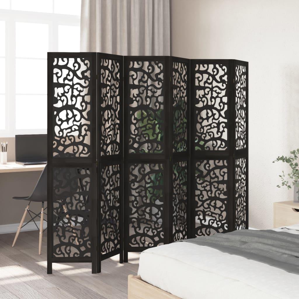Biombo separador 6 paneles madera maciza Paulownia marrón negro