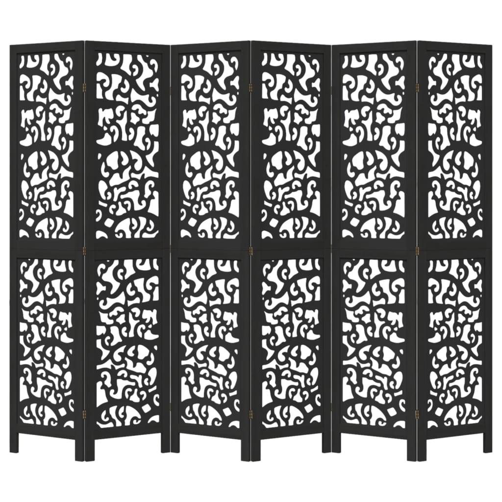 Biombo separador 6 paneles madera maciza Paulownia marrón negro
