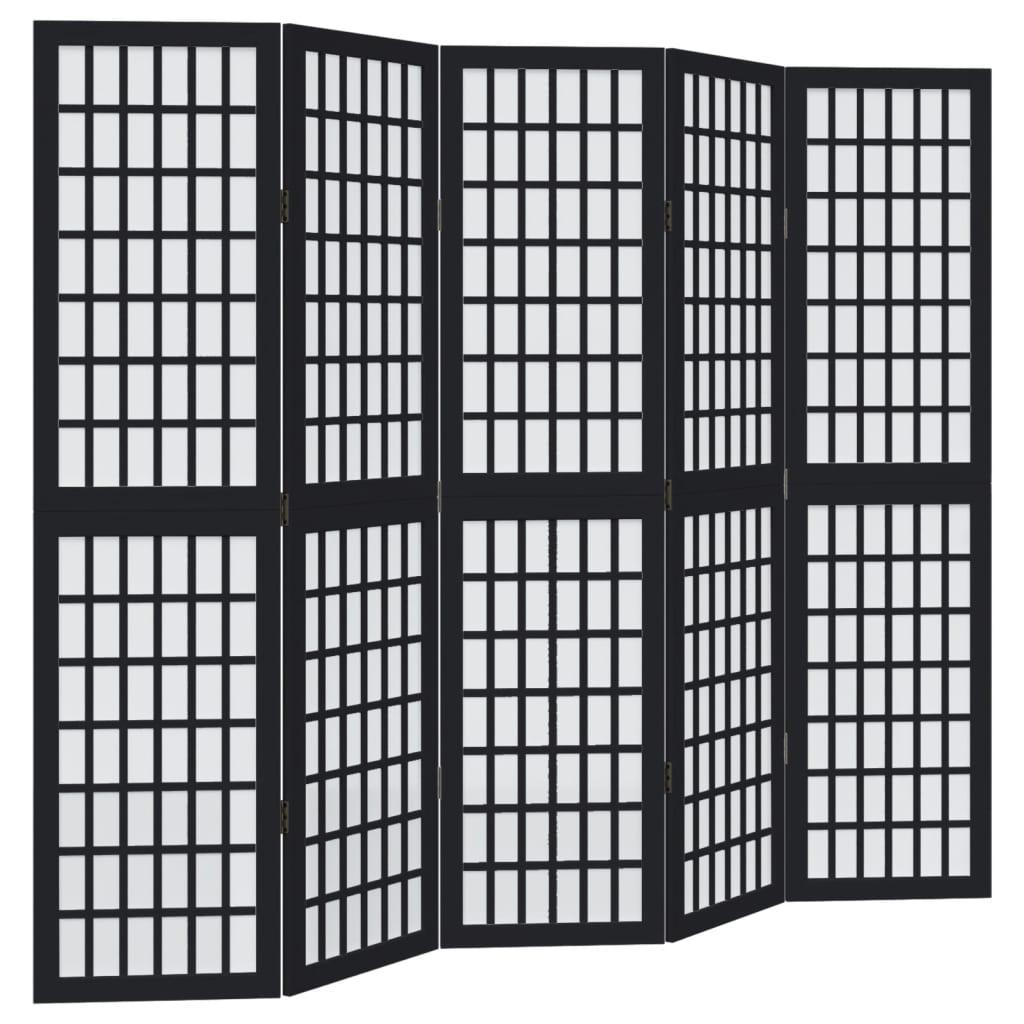 Biombo separador 5 paneles madera maciza Paulownia marrón negro