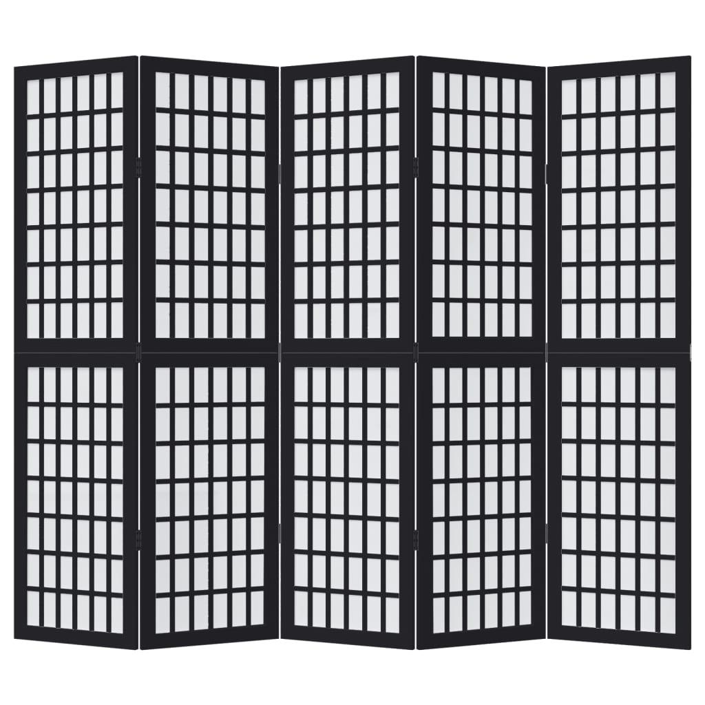 Biombo separador 5 paneles madera maciza Paulownia marrón negro