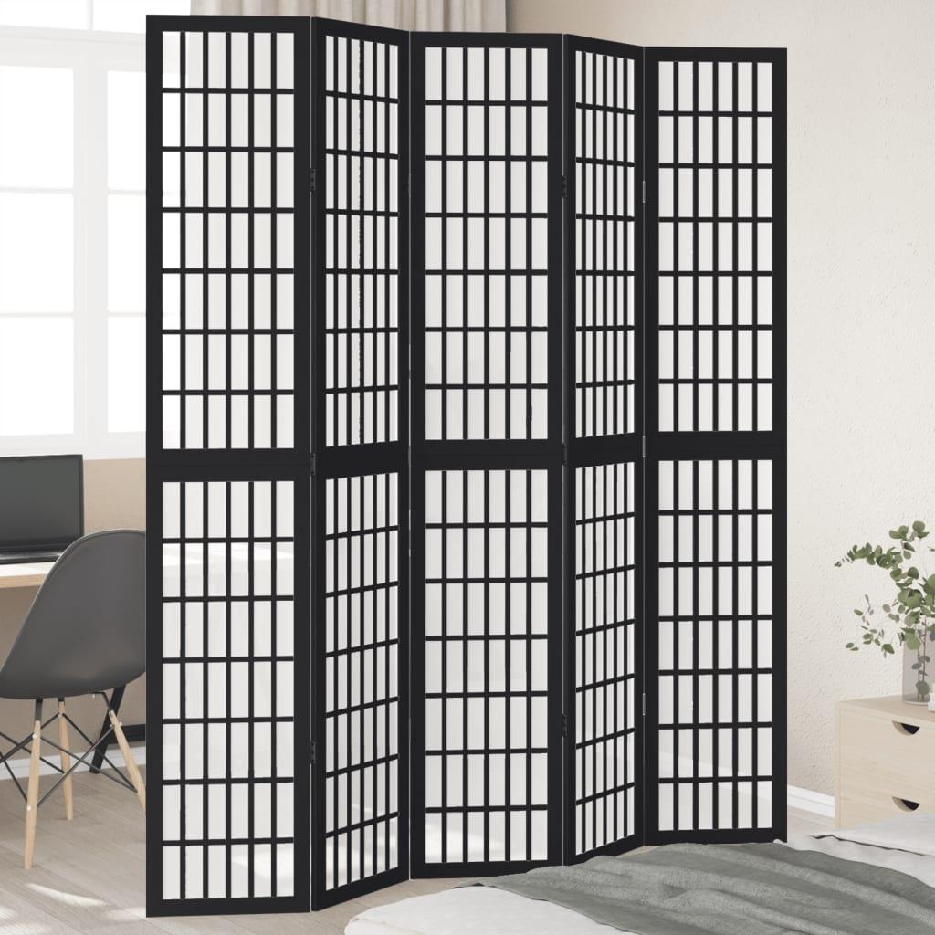 Biombo separador 5 paneles madera maciza Paulownia marrón negro