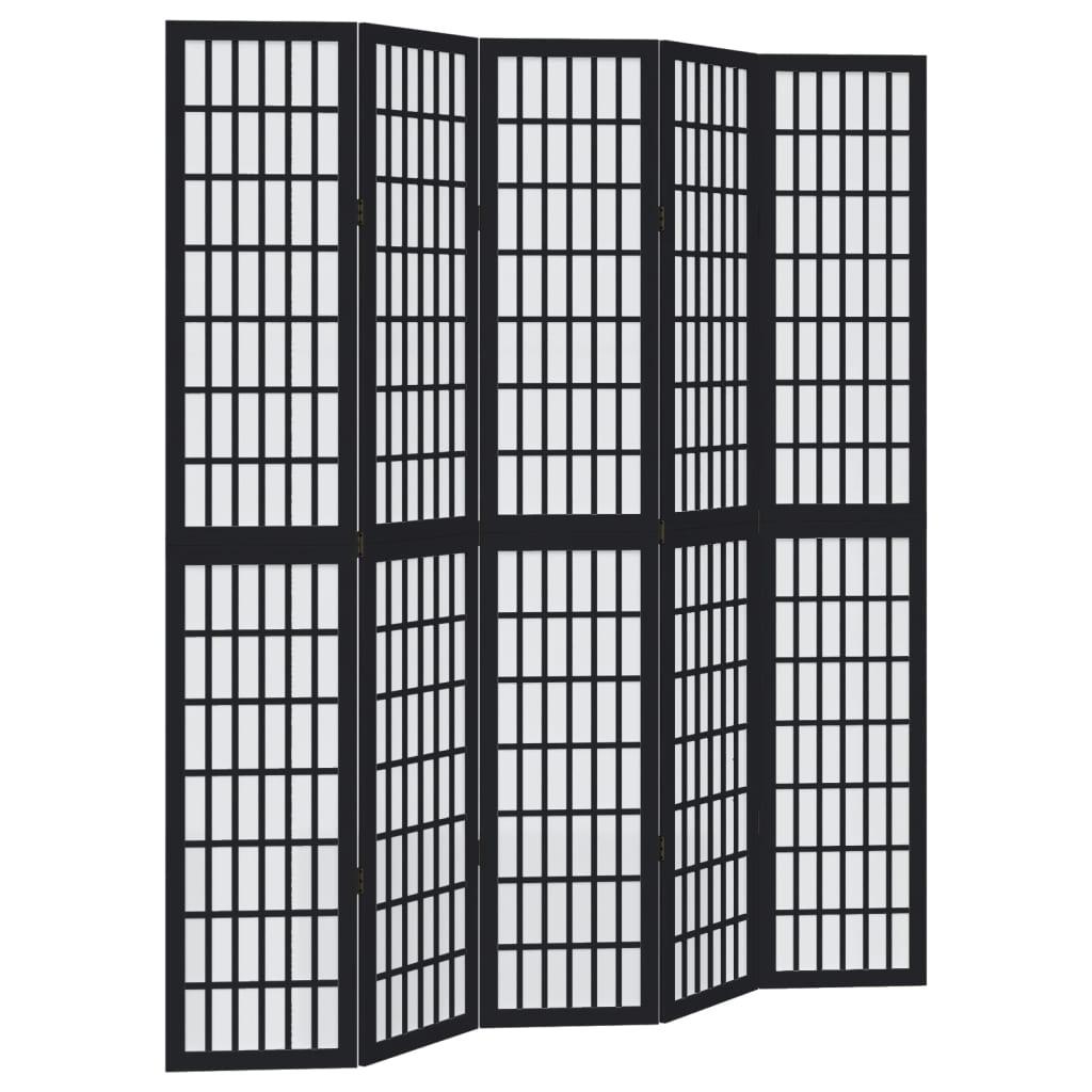 Biombo separador 5 paneles madera maciza Paulownia marrón negro