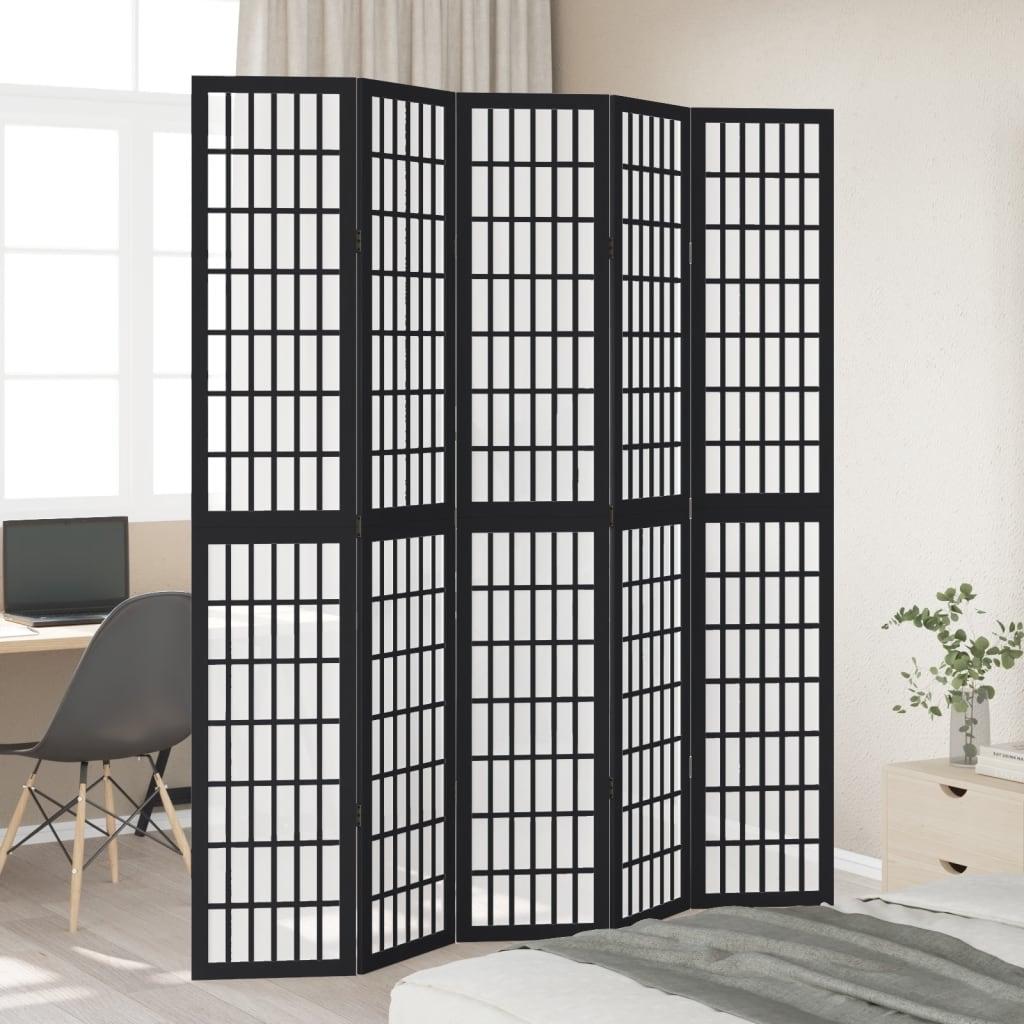 Biombo separador 5 paneles madera maciza Paulownia marrón negro