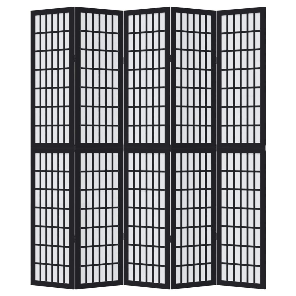 Biombo separador 5 paneles madera maciza Paulownia marrón negro