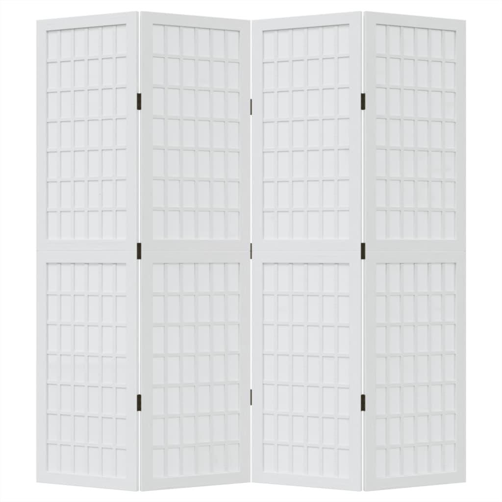 Biombo separador de 4 paneles madera maciza Paulownia blanco