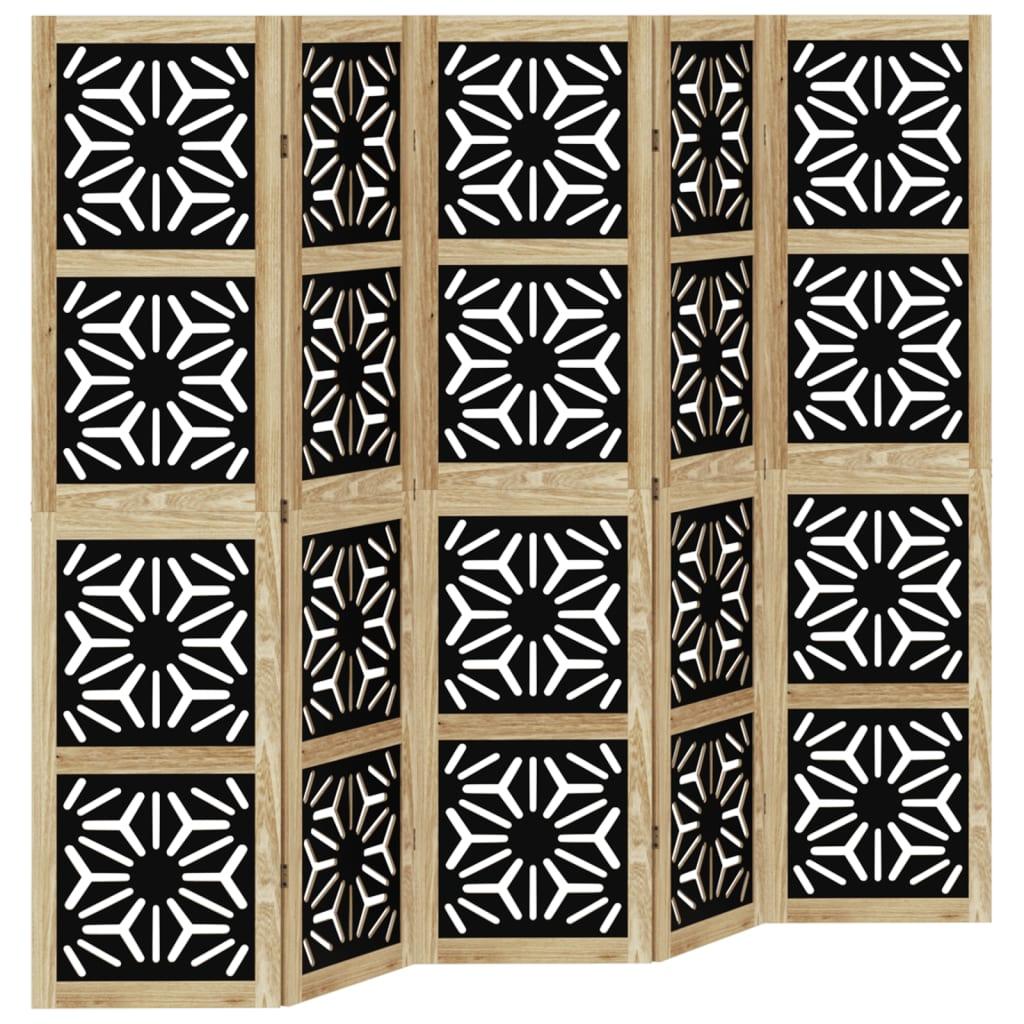 Biombo separador 5 paneles madera maciza Paulownia marrón negro