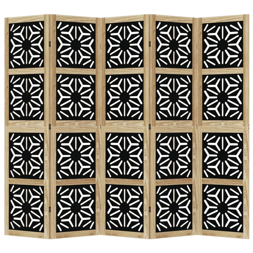 Biombo separador 5 paneles madera maciza Paulownia marrón negro