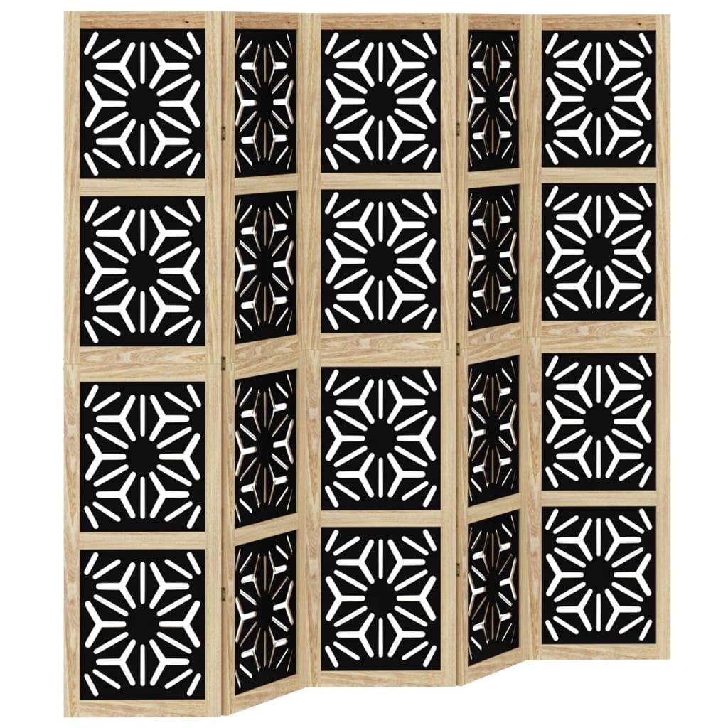Biombo separador 5 paneles madera maciza Paulownia marrón negro