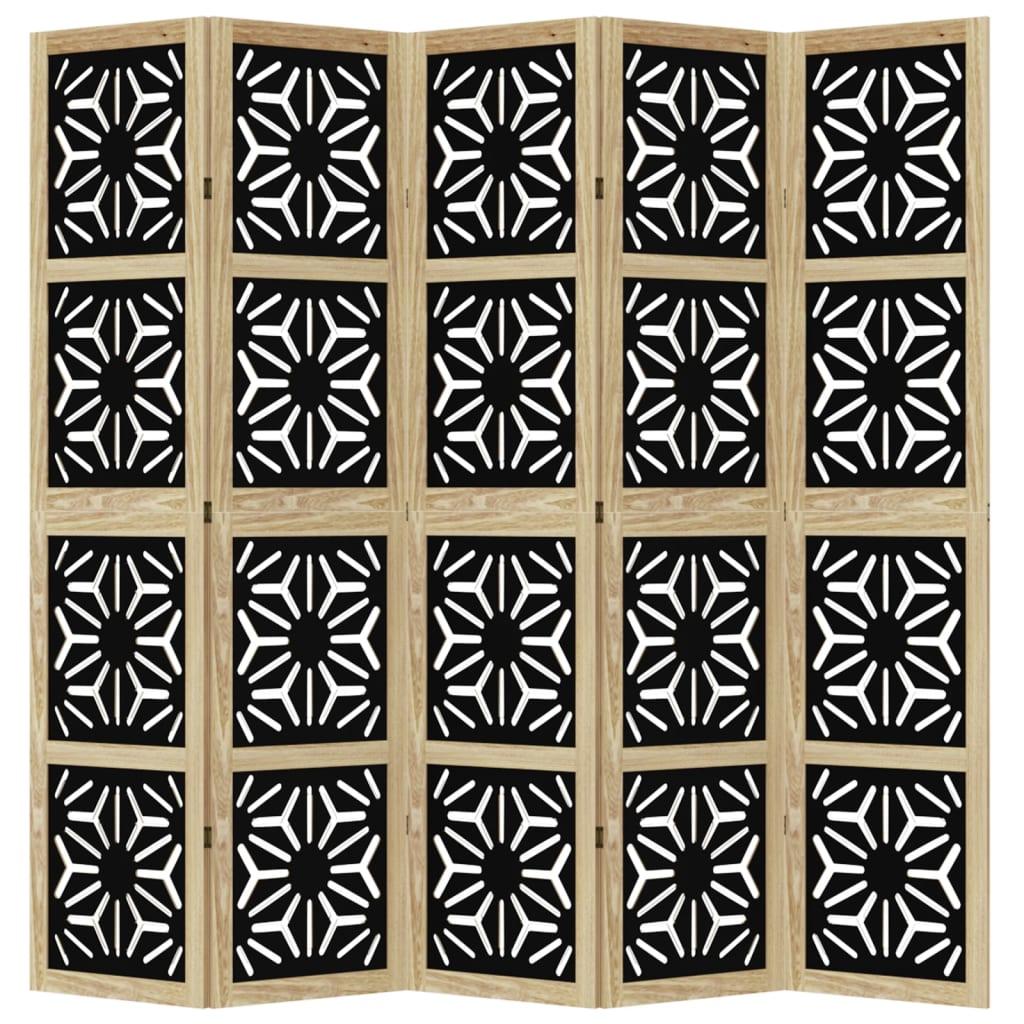 Biombo separador 5 paneles madera maciza Paulownia marrón negro