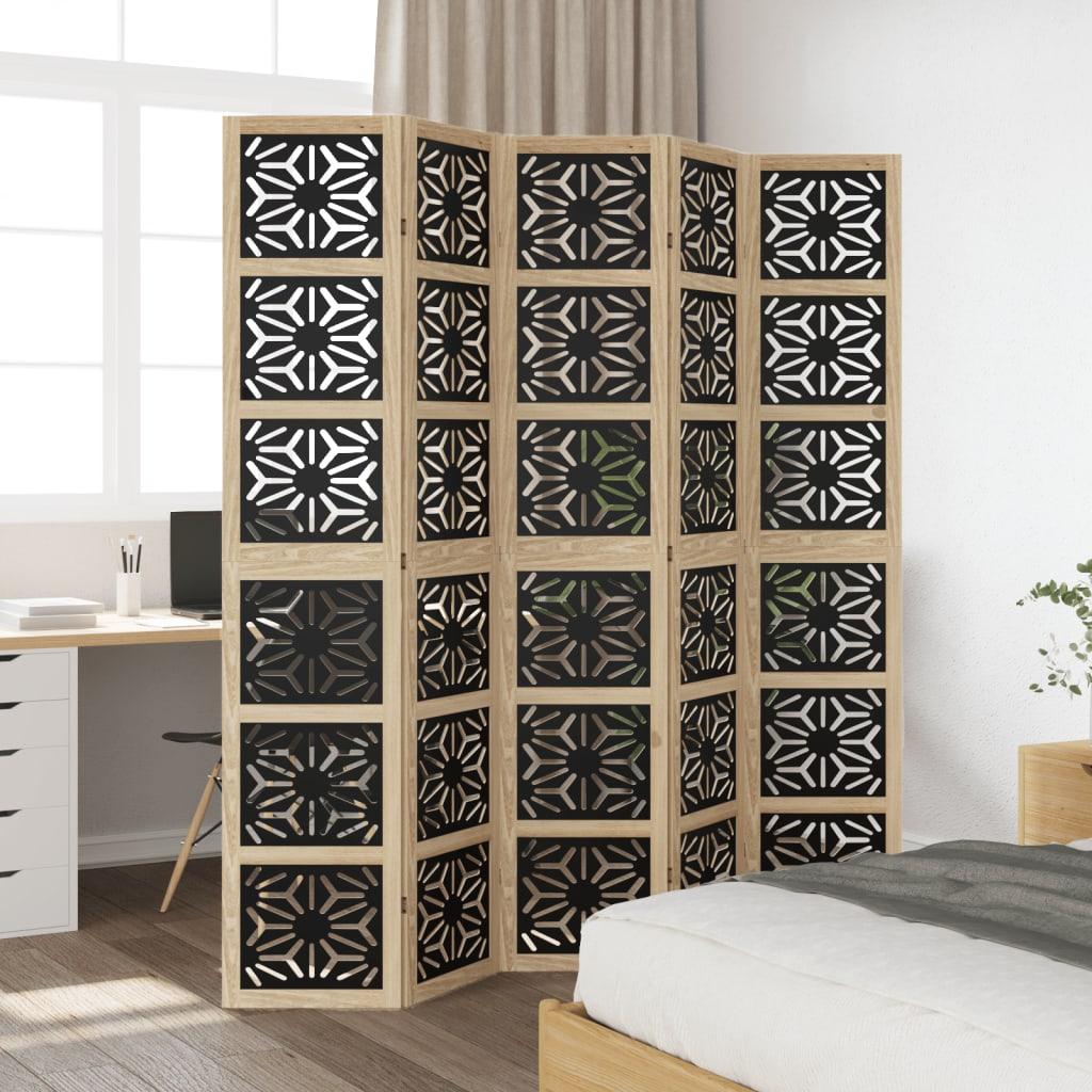 Biombo separador 5 paneles madera maciza Paulownia marrón negro