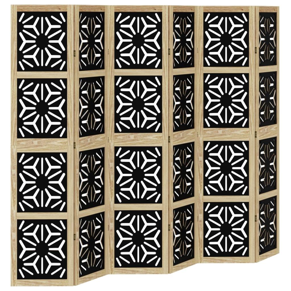 Biombo separador 6 paneles madera maciza Paulownia marrón negro