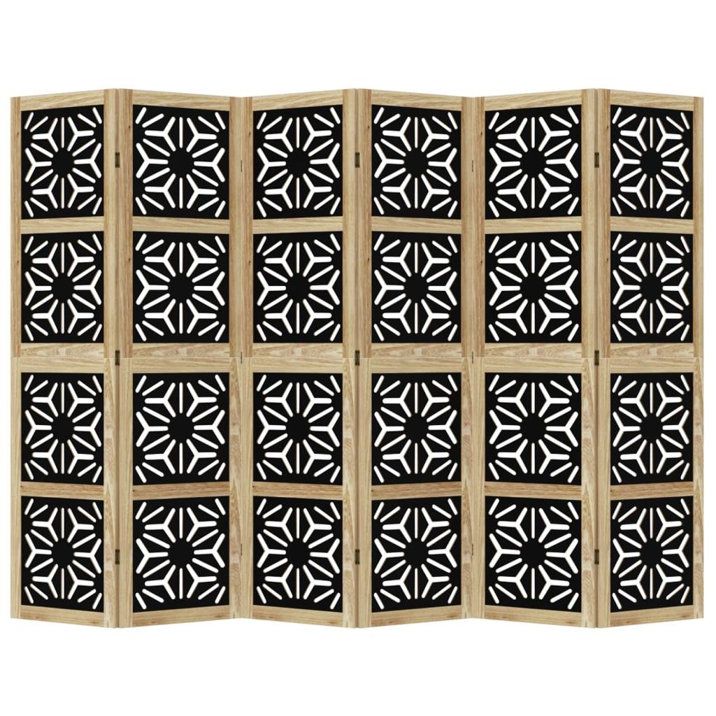 Biombo separador 6 paneles madera maciza Paulownia marrón negro