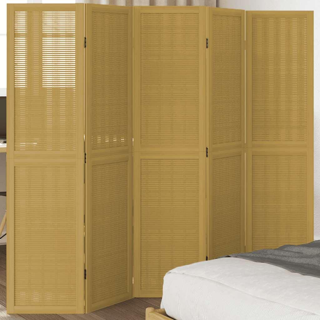 Biombo separador 5 paneles madera maciza Paulownia marrón negro