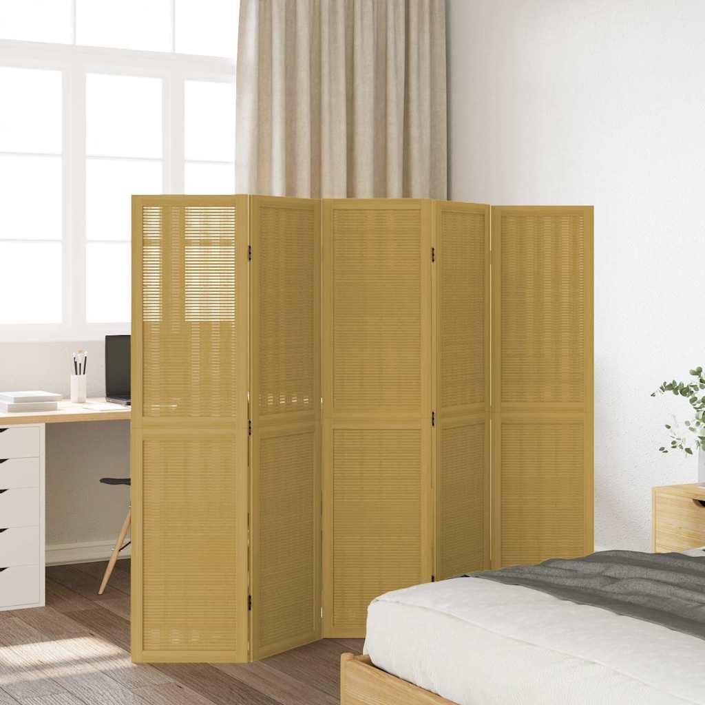 Biombo separador 5 paneles madera maciza Paulownia marrón negro