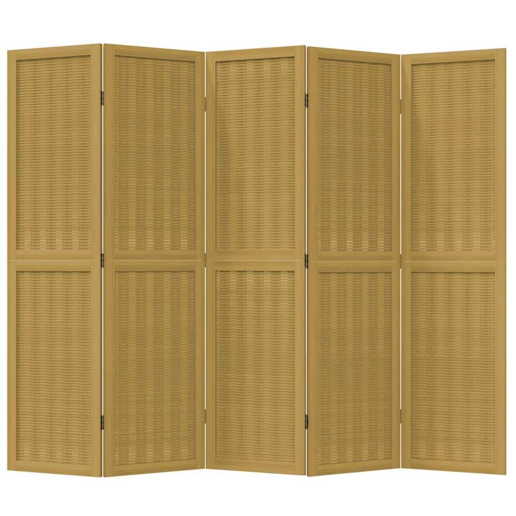 Biombo separador 5 paneles madera maciza Paulownia marrón negro