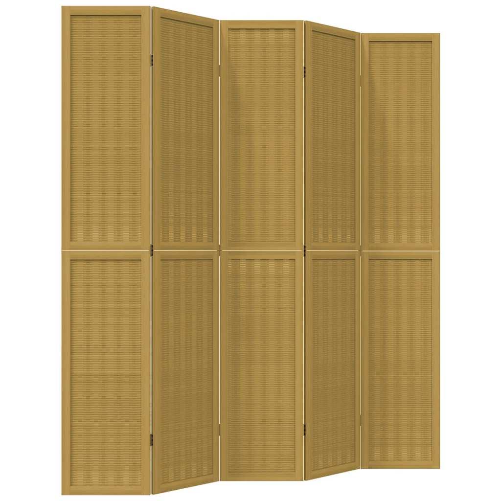 Biombo separador 5 paneles madera maciza Paulownia marrón negro