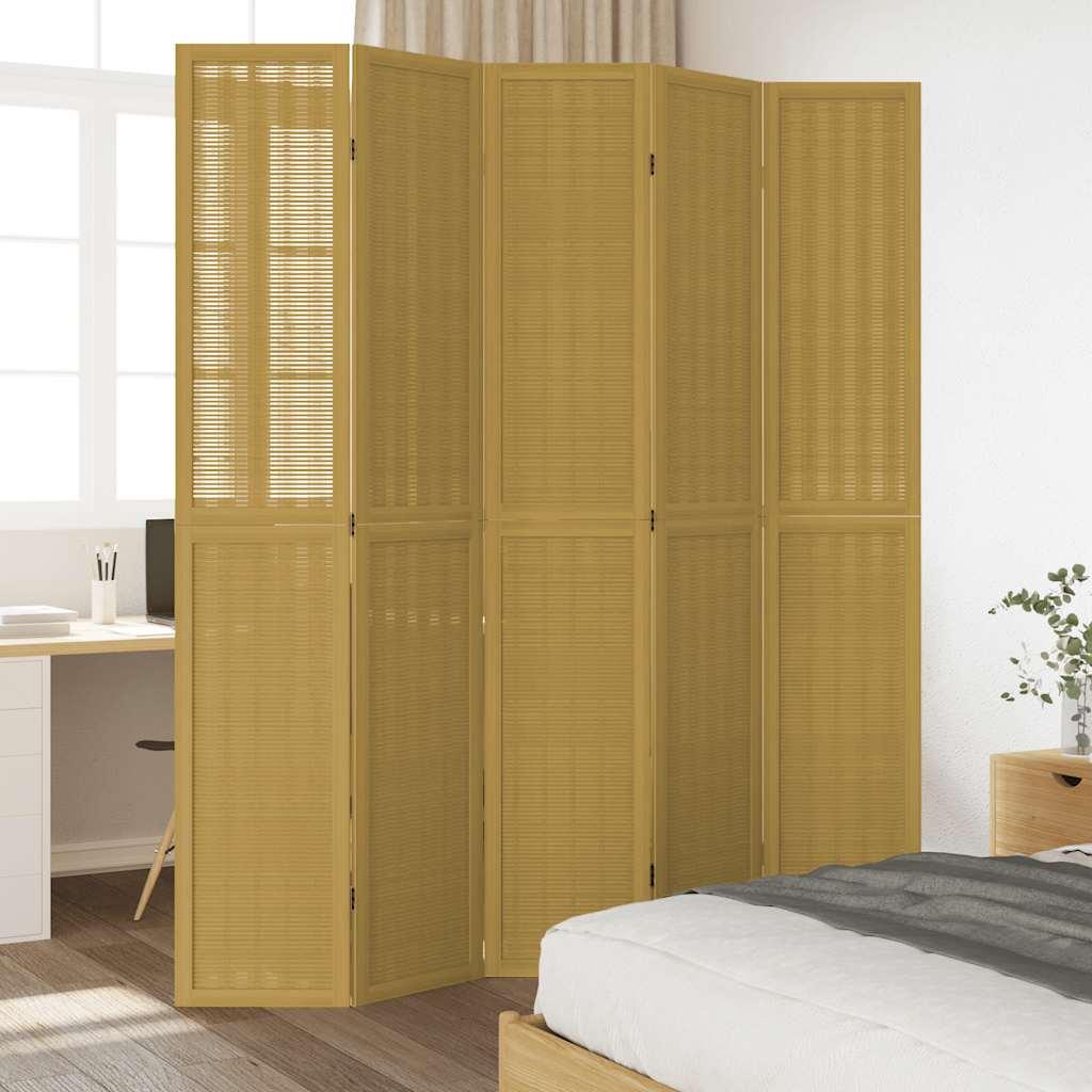 Biombo separador 5 paneles madera maciza Paulownia marrón negro
