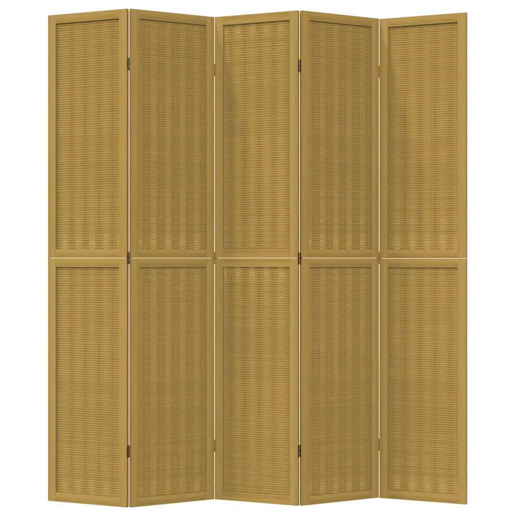 Biombo separador 5 paneles madera maciza Paulownia marrón negro