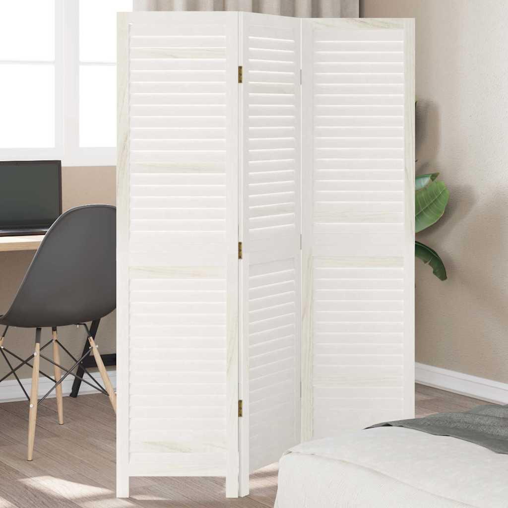 Biombo separador de 3 paneles madera maciza Paulownia blanco retro