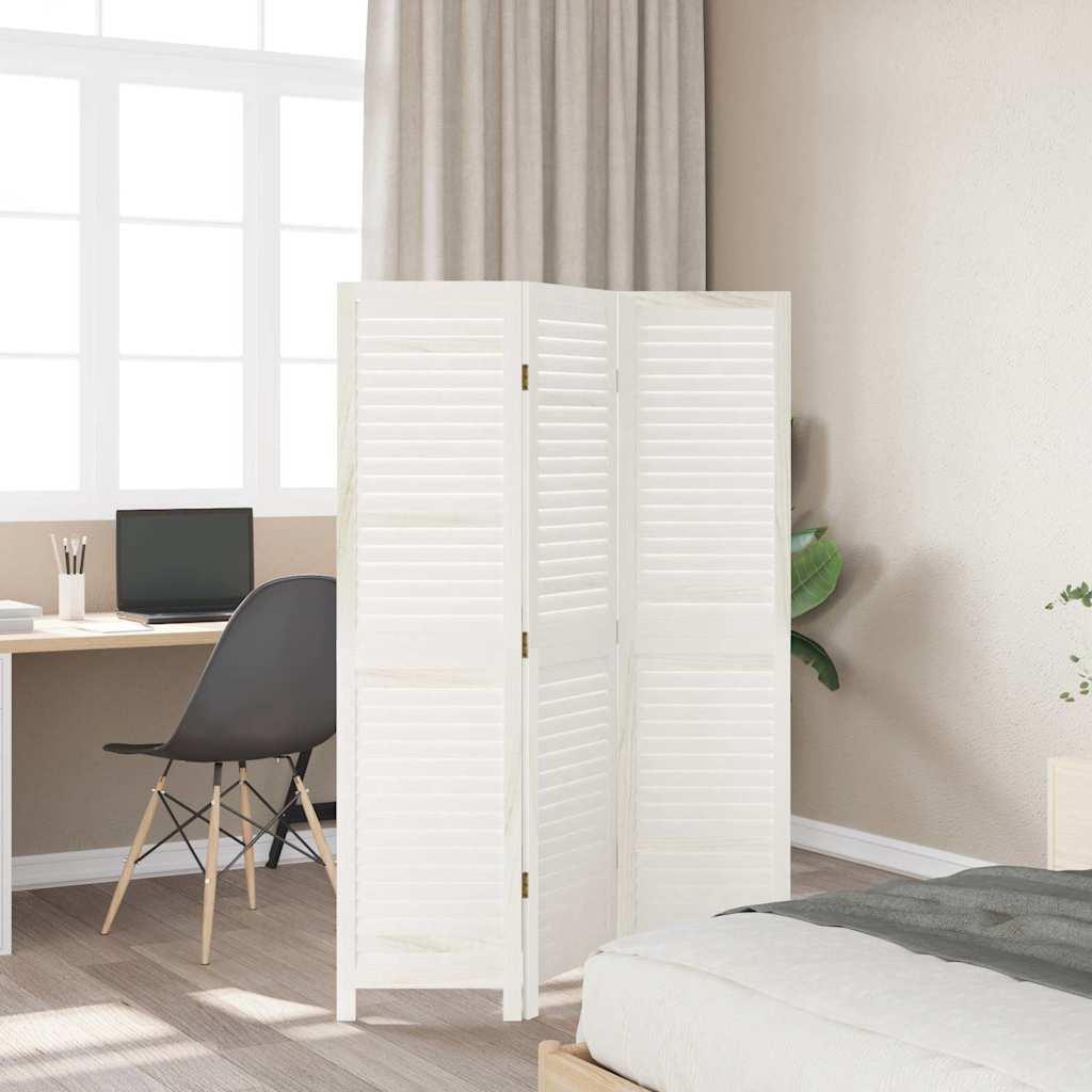Biombo separador de 3 paneles madera maciza Paulownia blanco retro