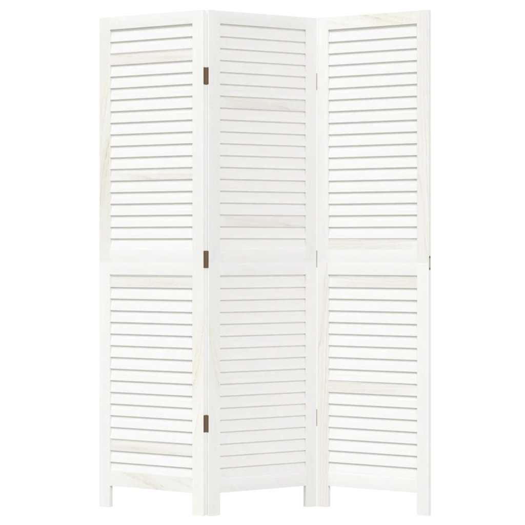 Biombo separador de 3 paneles madera maciza Paulownia blanco retro