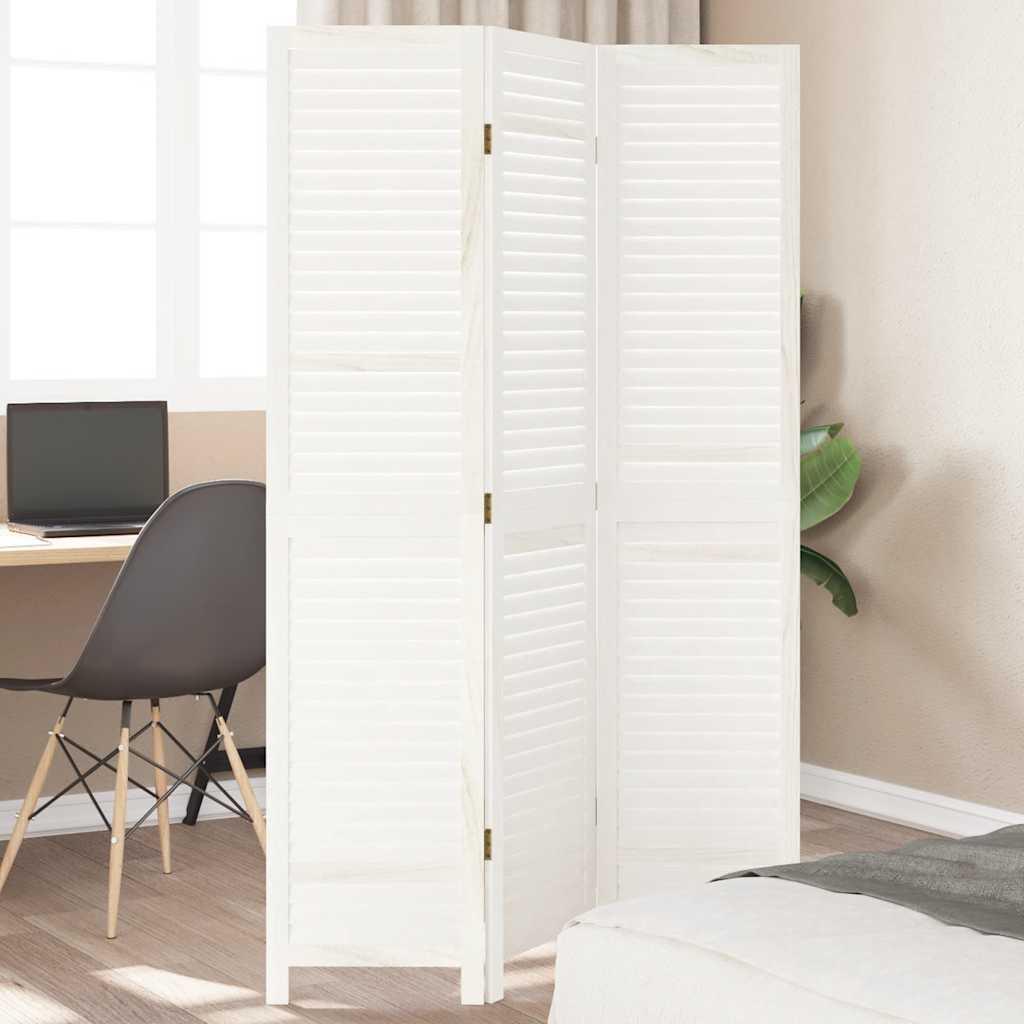 Biombo separador de 3 paneles madera maciza Paulownia blanco retro