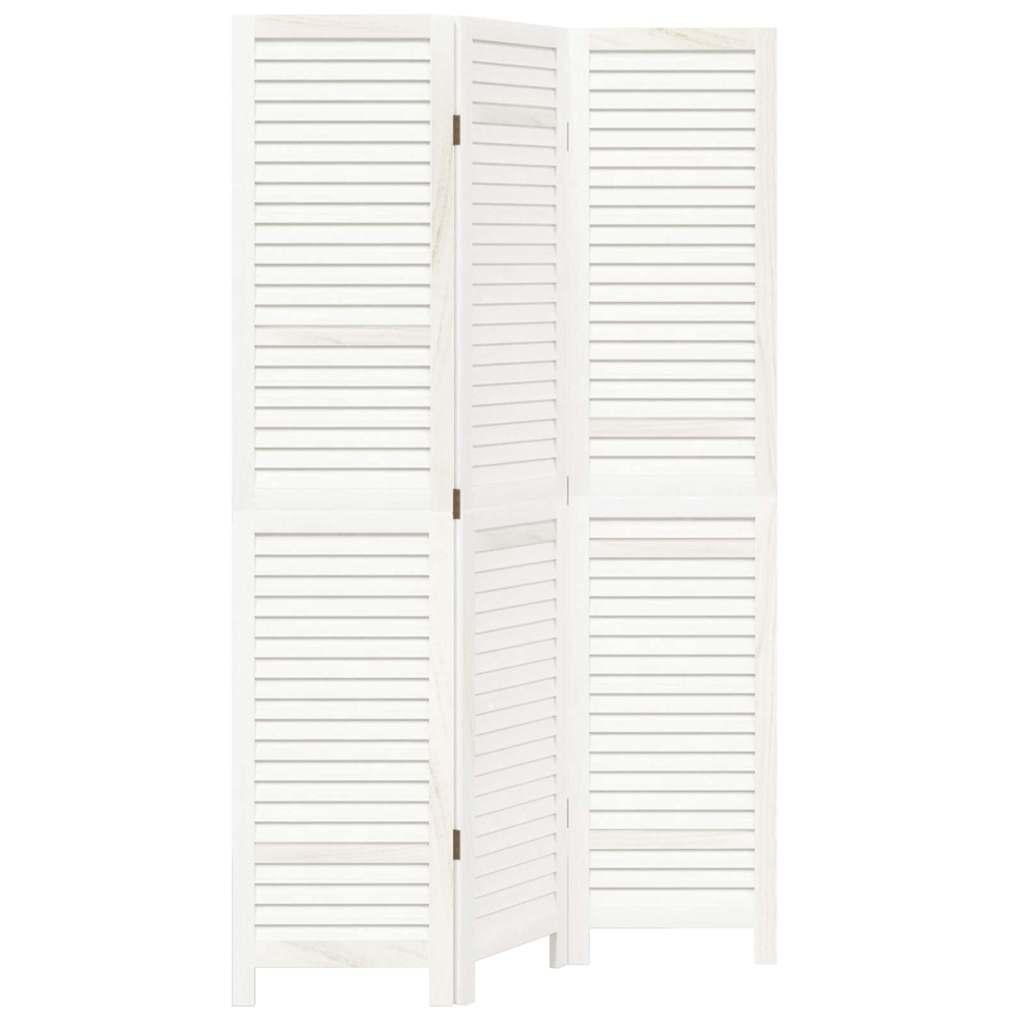 Biombo separador de 3 paneles madera maciza Paulownia blanco retro