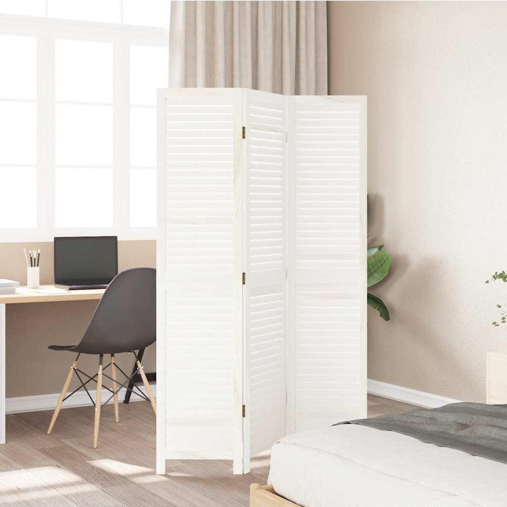 Biombo separador de 3 paneles madera maciza Paulownia blanco retro