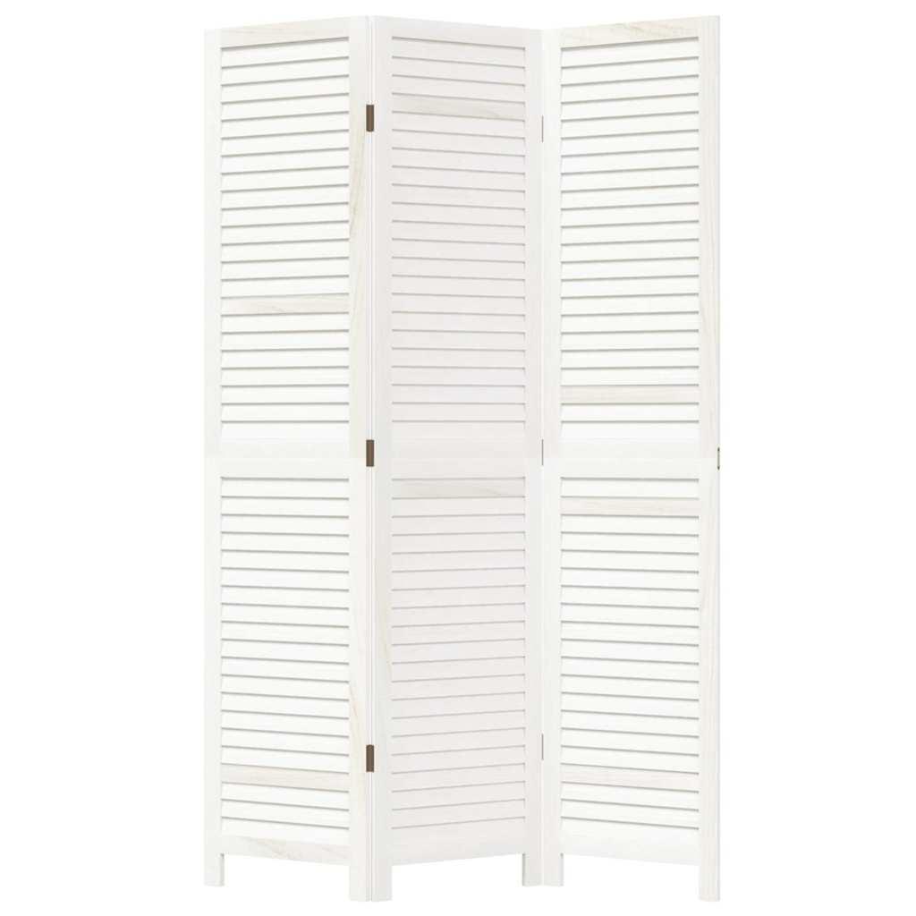 Biombo separador de 3 paneles madera maciza Paulownia blanco retro