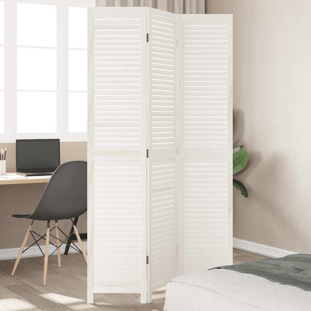Biombo separador de 3 paneles madera maciza Paulownia blanco retro