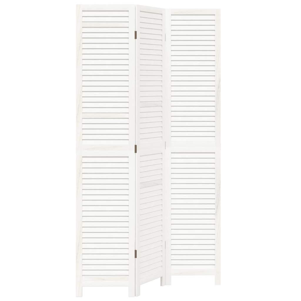 Biombo separador de 3 paneles madera maciza Paulownia blanco retro