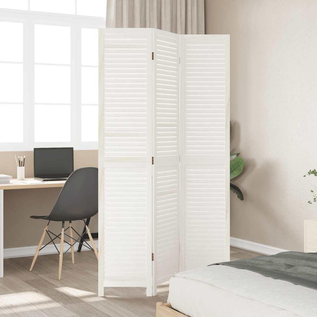 Biombo separador de 3 paneles madera maciza Paulownia blanco retro