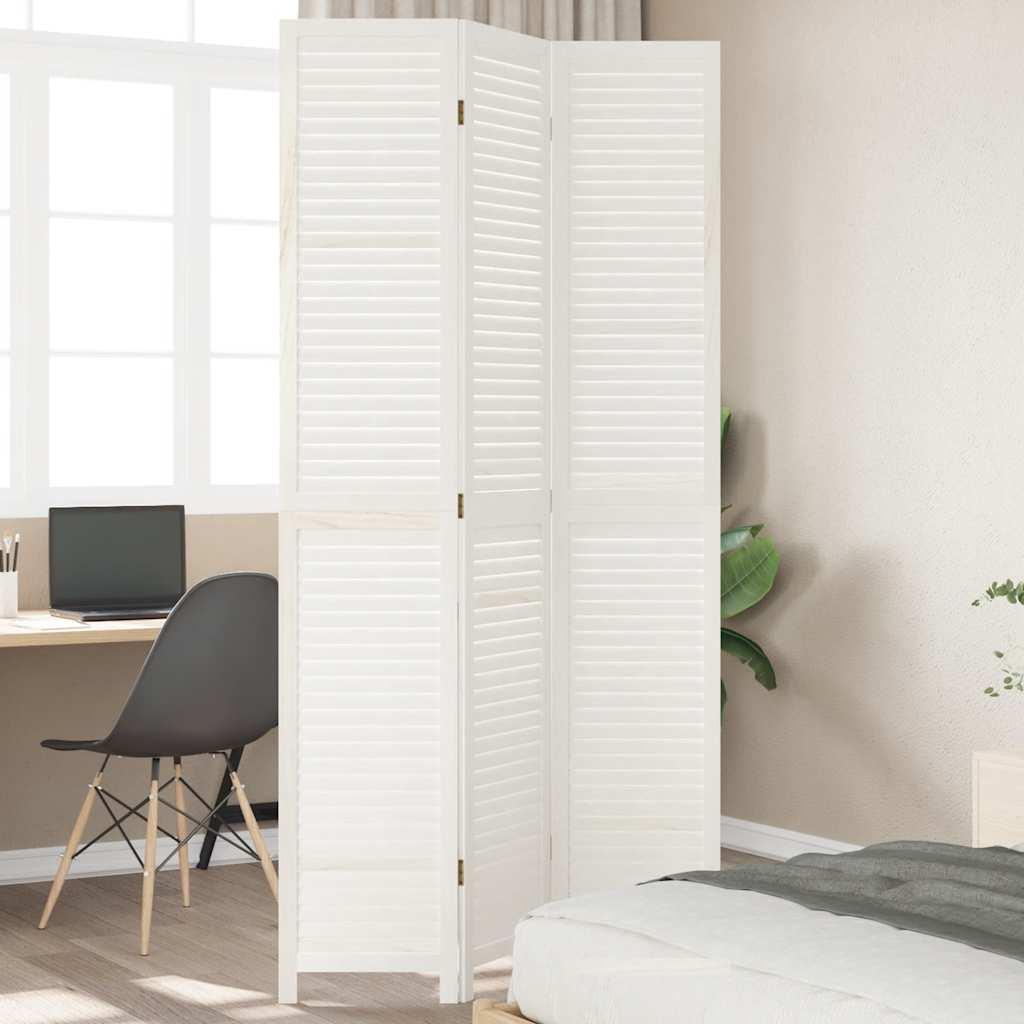 Biombo separador de 3 paneles madera maciza Paulownia blanco retro