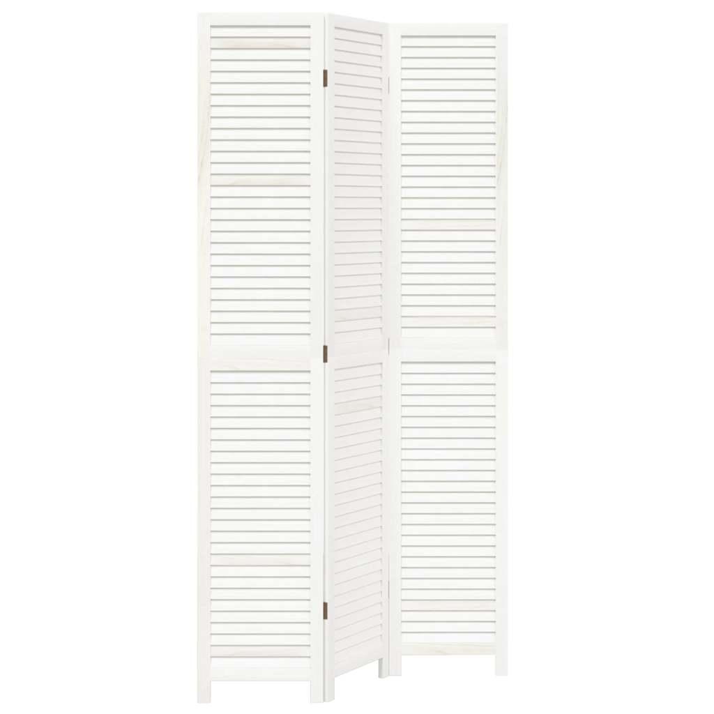 Biombo separador de 3 paneles madera maciza Paulownia blanco retro
