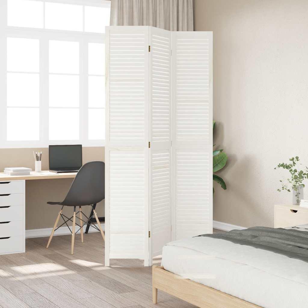 Biombo separador de 3 paneles madera maciza Paulownia blanco retro