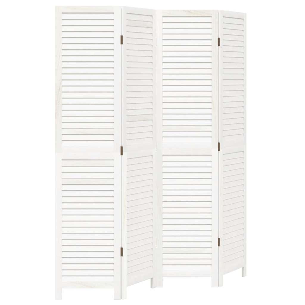 Biombo separador de 4 paneles madera maciza Paulownia blanco retro