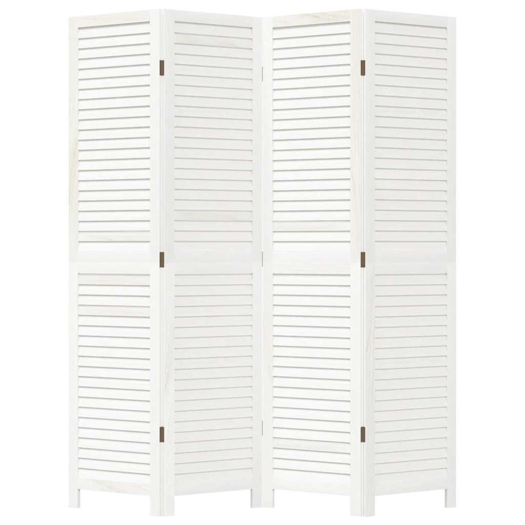 Biombo separador de 4 paneles madera maciza Paulownia blanco retro