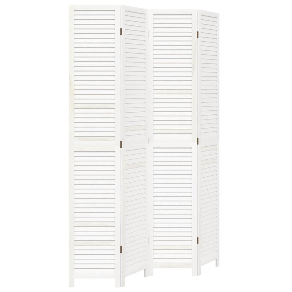 Biombo separador de 4 paneles madera maciza Paulownia blanco retro