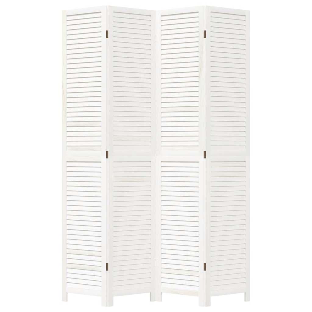 Biombo separador de 4 paneles madera maciza Paulownia blanco retro