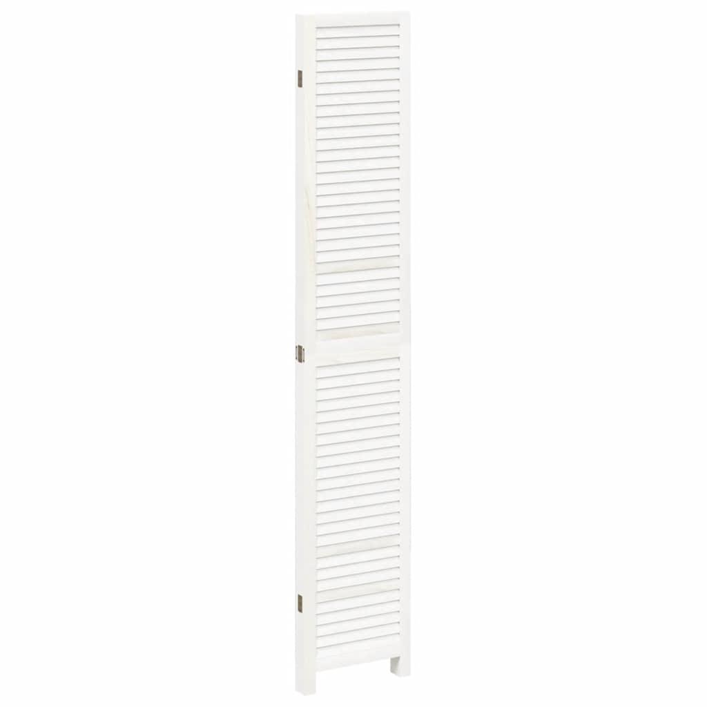 Biombo separador de 4 paneles madera maciza Paulownia blanco retro