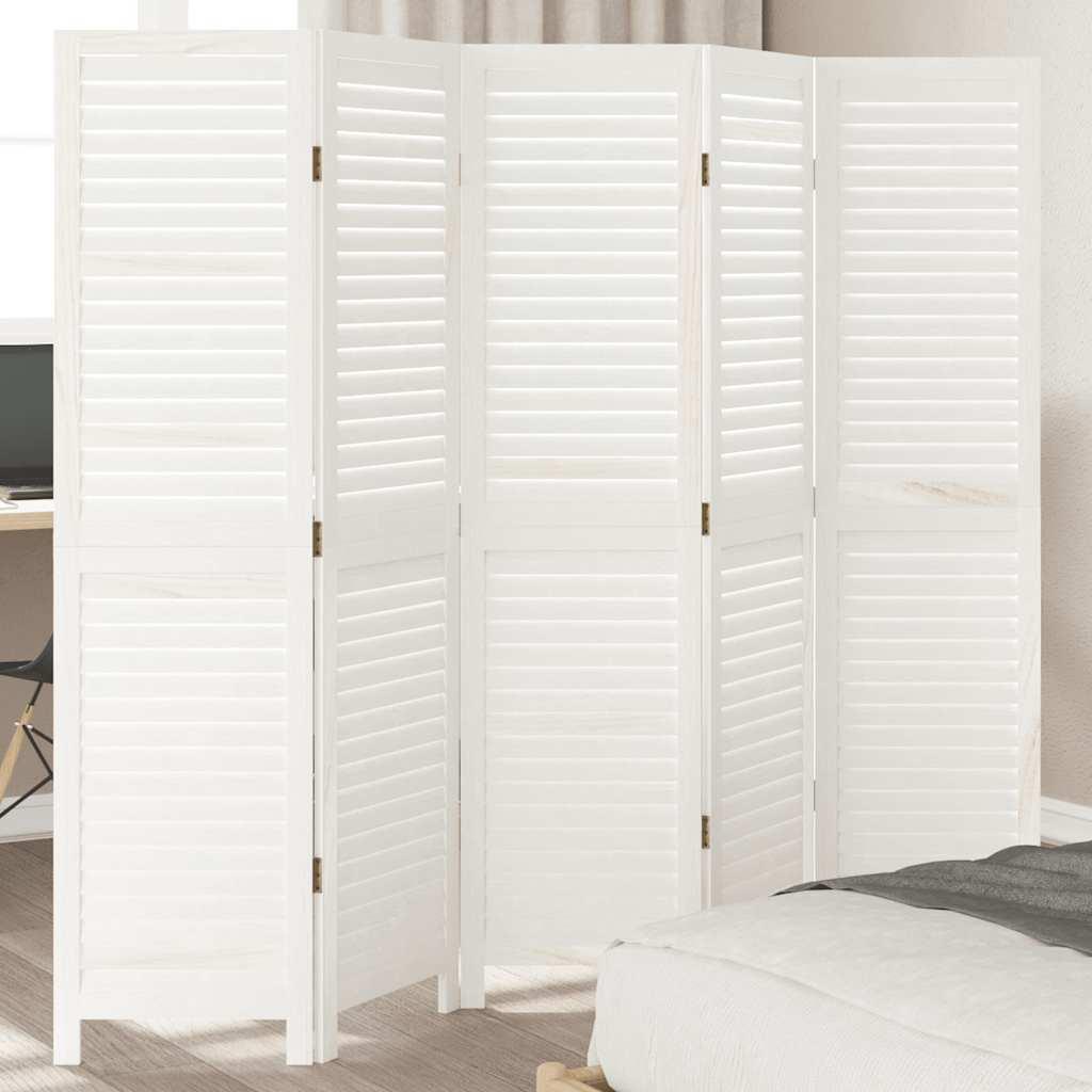 Biombo separador de 5 paneles madera maciza Paulownia blanco retro