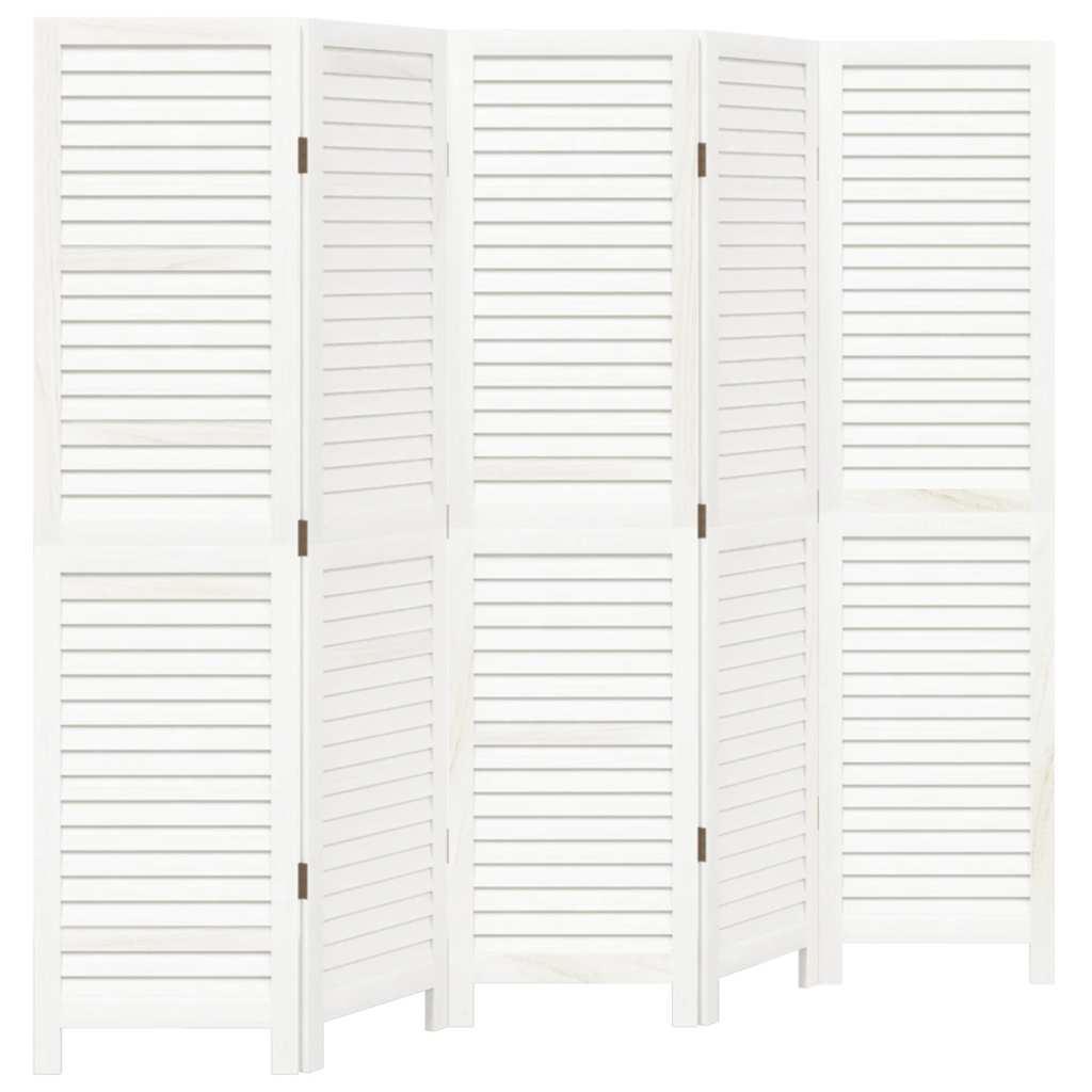 Biombo separador de 5 paneles madera maciza Paulownia blanco retro