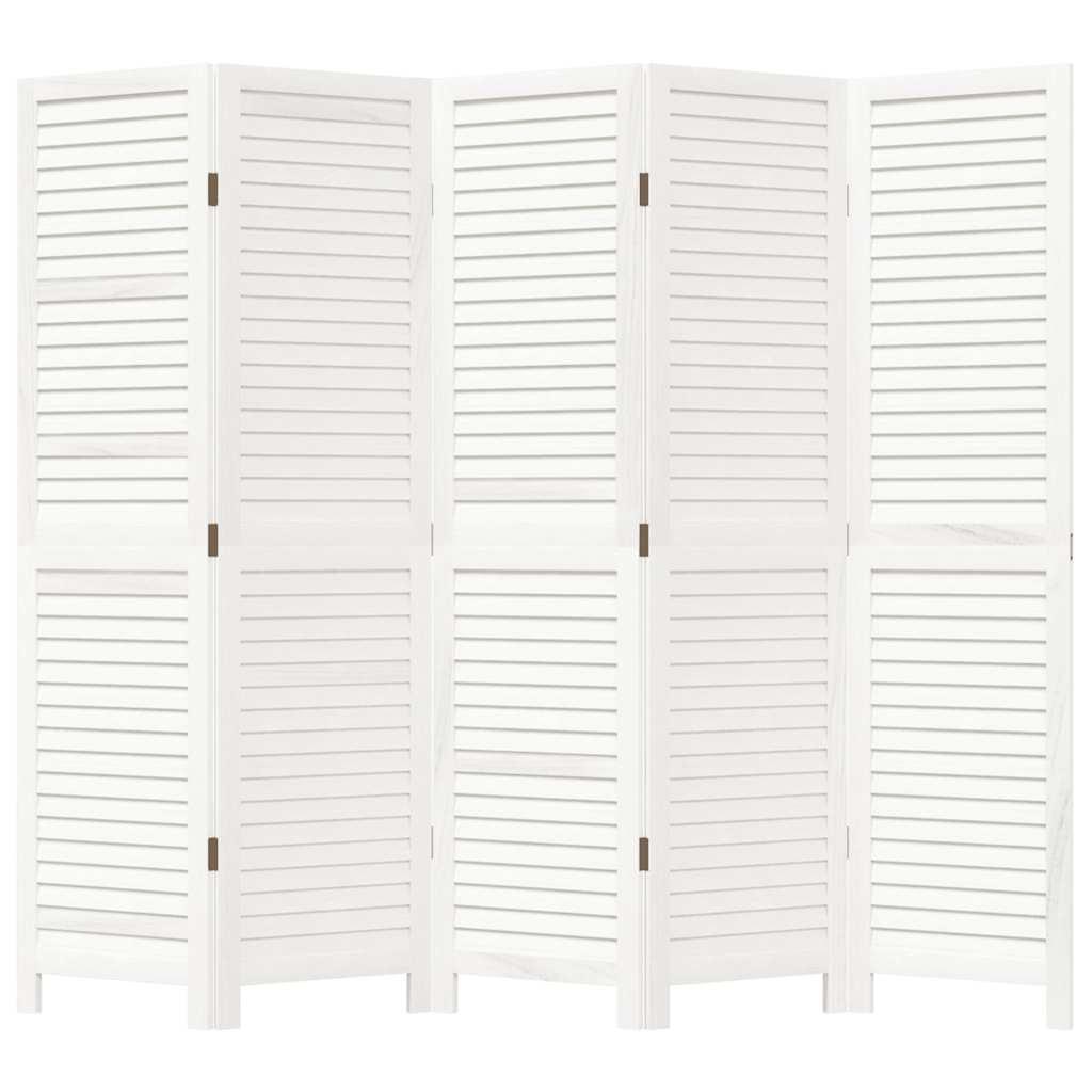 Biombo separador de 5 paneles madera maciza Paulownia blanco retro