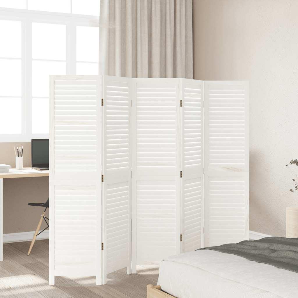 Biombo separador 5 paneles madera maciza Paulownia marrón negro