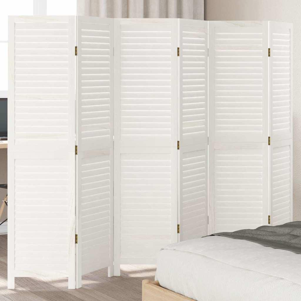 Biombo separador de 6 paneles madera maciza Paulownia blanco retro