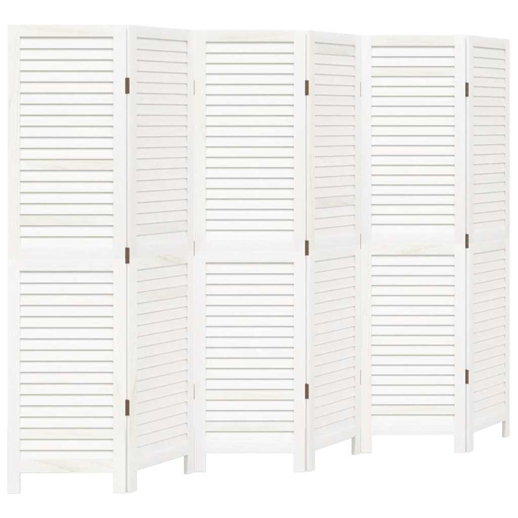 Biombo separador de 6 paneles madera maciza Paulownia blanco retro